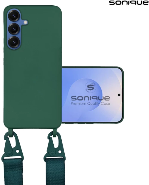 Θήκη Σιλικόνης με Strap CarryHang Sonique Samsung Galaxy S25 Πράσινο Σκούρο