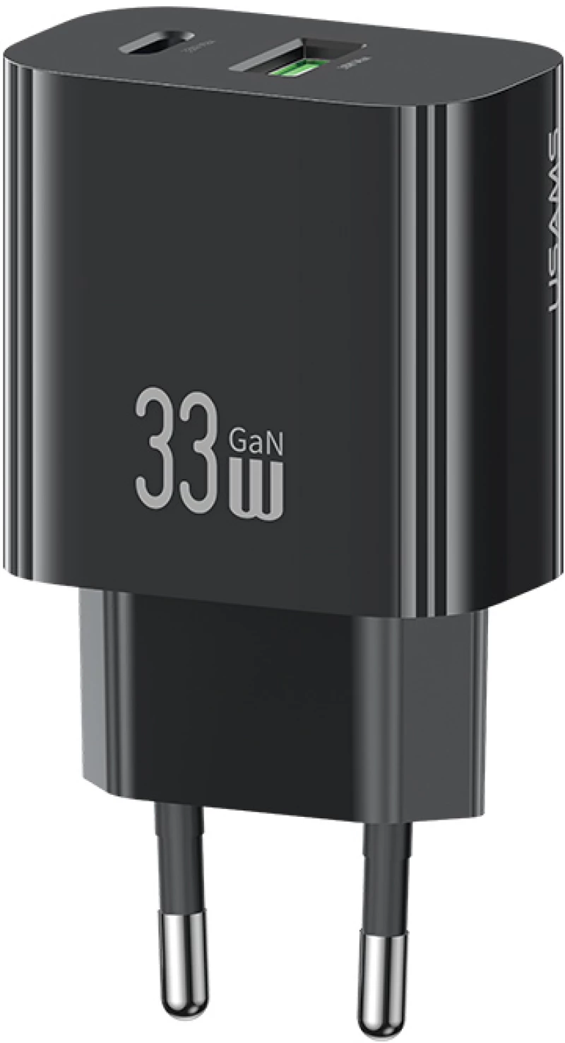 USAMS φορτιστής τοίχου CC317, USB & USB-C, 33W, GaN, μαύρος