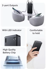 USAMS power bank CD254, 2x θύρες εξόδου, 20000mAh, 10W, μαύρο