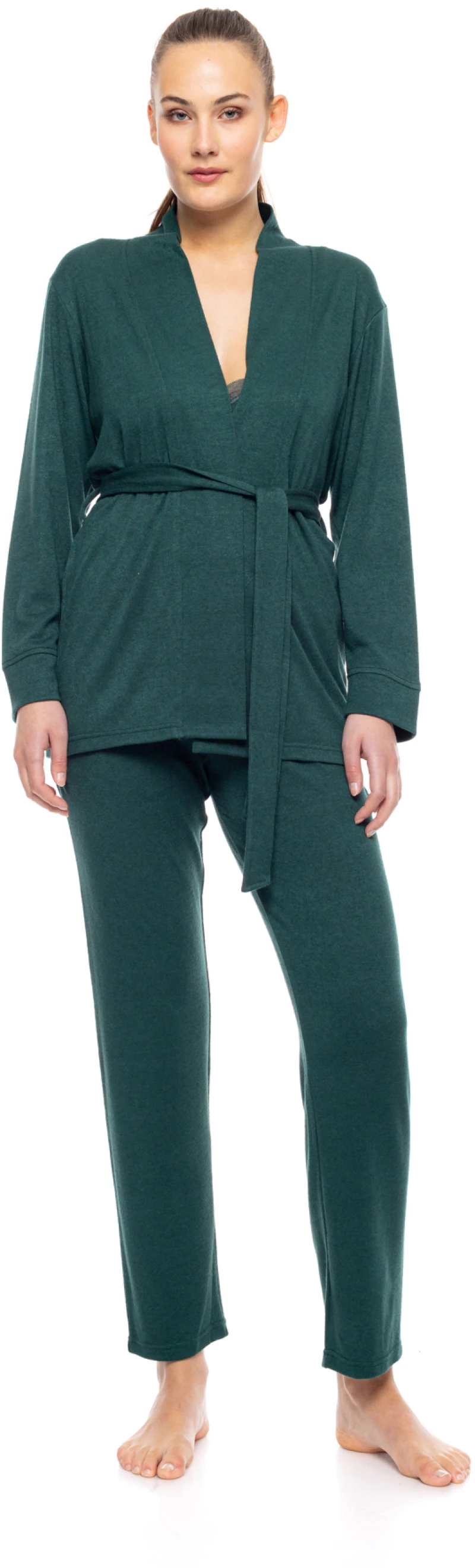 Γυναικείο Σετ ρόμπα & πυτζάμα Pink Label - Dark Green - 3PCS - Viscose - Regular Fit