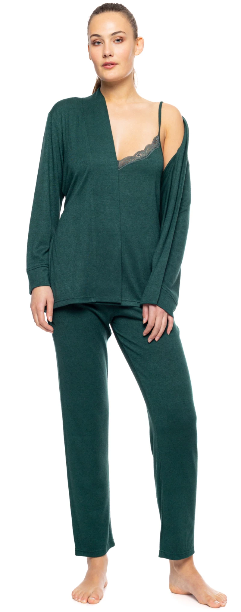 Γυναικείο Σετ ρόμπα & πυτζάμα Pink Label - Dark Green - 3PCS - Viscose - Regular Fit