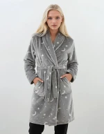 Γυναικεία Ρόμπα Pink Label - Grey Night Sky - Fleece - Polyester - Regular Fit