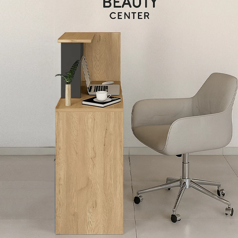 Γραφείο υποδοχής - reception Enter  χρώμα sepet oak - ανθρακί 86,9x40x110,3εκ.