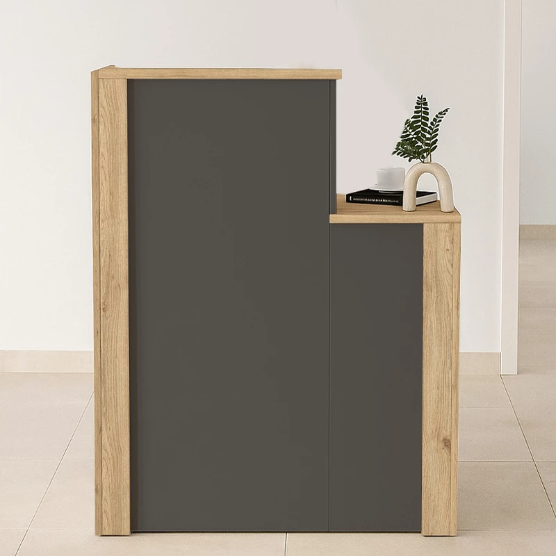 Γραφείο υποδοχής - reception Enter  χρώμα sepet oak - ανθρακί 86,9x40x110,3εκ.