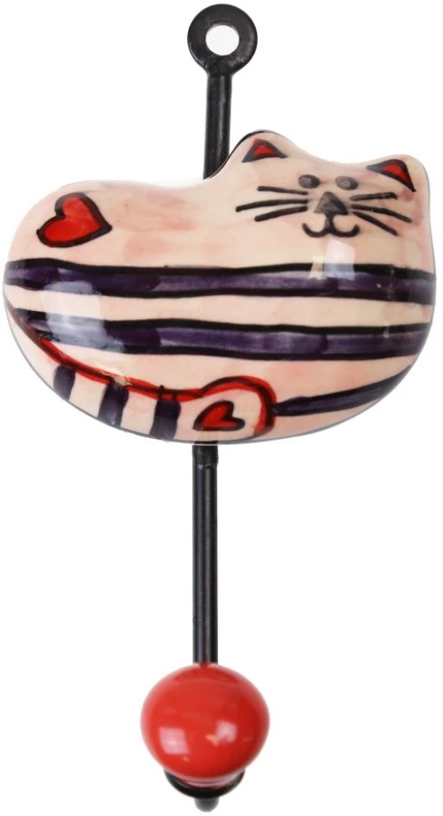 Γάντζος κεραμικός Γάτα 7,5x12εκ.- Ροζ