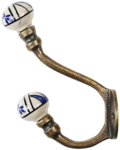 Γάντζος αντικέ διπλός 3x13εκ. - Μπλε λουλούδια