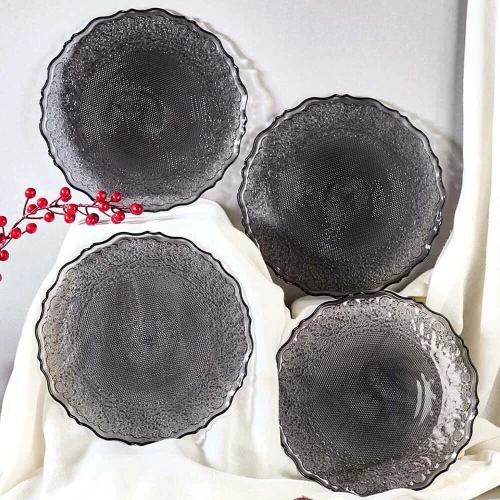 Πιάτο Γλυκού Goblen (Σετ 6Τμχ) 337GLZ1227 21cm Black Hermia Γυαλί