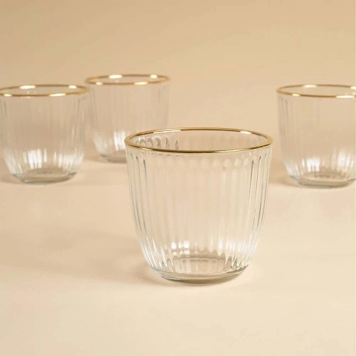 Ποτήρια Νερού Splendid (Σετ 4Τμχ) 127RKL1189 8,6x8,6x8,5cm 290ml Gold-Clear Hermia Γυαλί