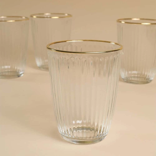 Ποτήρια Νερού Splendid (Σετ 4Τμχ) 127RKL1188 8,5x8,5x12cm 395ml Gold-Clear Hermia Γυαλί