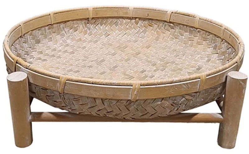 Διακοσμητικός Δίσκος Ithaki 032026 45x45x13cm Washed White-Natural Ξύλο