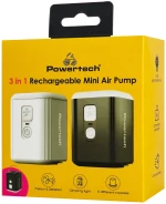 POWERTECH μίνι τρόμπα PT-1553 με φακό, 5W, επαναφορτιζόμενη, λευκή