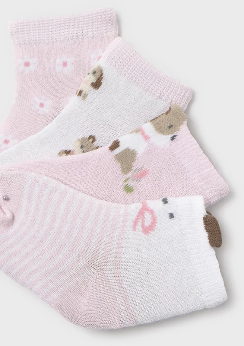 Mayoral Bebe Κάλτσες Σετ 4Τμχ Σκυλάκια , Ροζ