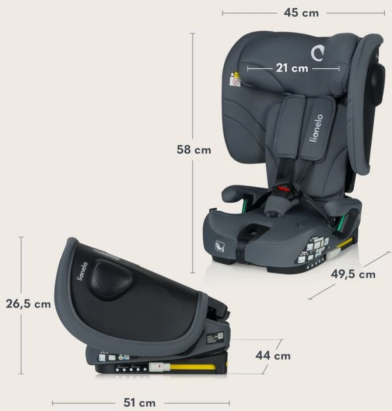 Lionelo Κάθισμα Αυτοκινήτου Nelly Ι-Size Ιsofix 76-150cm Black Carbon