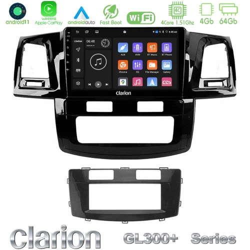Clarion Gl300+ Series 4core Android11 4+64gb  Toyota Hilux 2007-2016 Navigation Multimedia Tablet 9" u-Gl34-Ty666