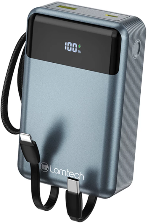 LAMTECH PD65W POWERBANK 20000MAH WITH TYPE-C AND LIGHTNING BUILT-IN CABLES QC3.0