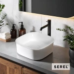 Serel Diona Eπιτραπέζιος Πορσελάνινος Νιπτήρας 36 x 36εκ Λευκός