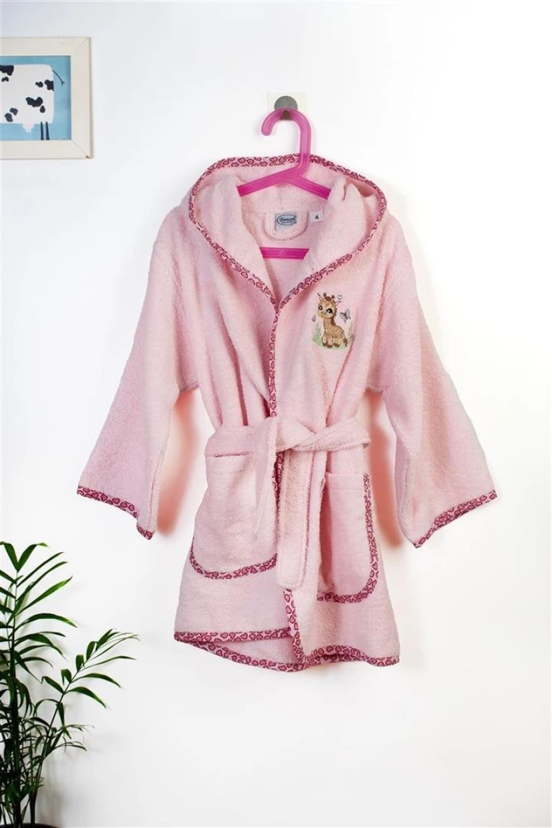 Μπουρνούζι Με Κέντημα kids Giraffe 171 Size: 04 Pink 100% Cotton - -
