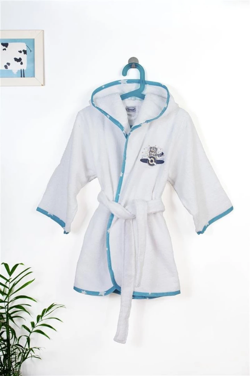Μπουρνούζι Με Κέντημα kids Aviator 184 Size: 04 White-Sky Blue 100% Cotton - -