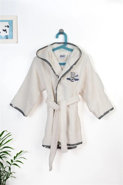 Μπουρνούζι Με Κέντημα kids Aviator 185 Size: 02 Ecru-Grey 100% Cotton - -