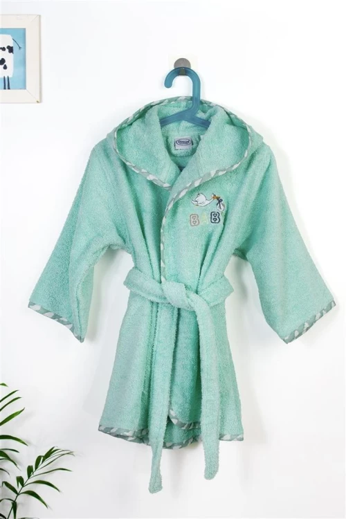 Μπουρνούζι Με Κέντημα kids Stork 195 Size: 04 Mint 100% Cotton - -