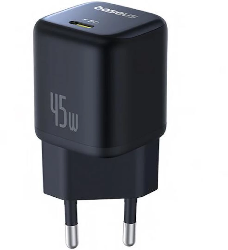 BASEUS PICOGO GAN, ΦΟΡΤΙΣΤΗΣ ΓΡΗΓΟΡΗΣ ΦΟΡΤΙΣΗΣ, ΘΥΡA TYPE-C, 45W, ΜΑΥΡΟΣ