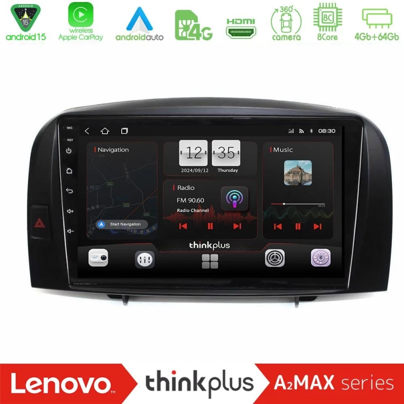 Lenovo Thinkplus A2max Series 8core Android15 4+64gb Hyundai Sonata 2005-2009 Navigation Multimedia Tablet 10" u-sqy-Hy0710