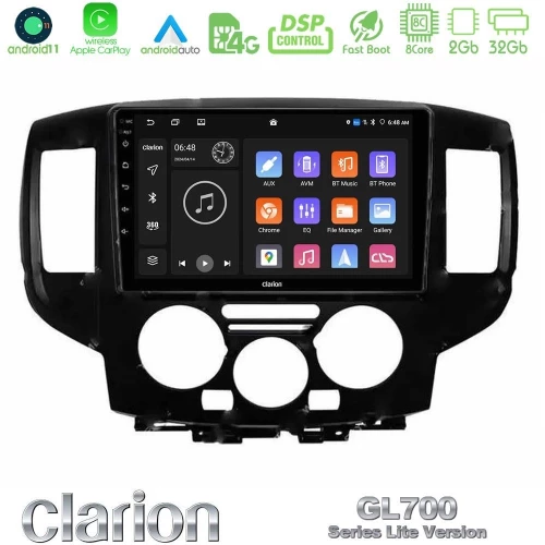 Clarion Gl700 Lite Series 8core Android11 2+32gb Nissan Nv200 2009 – 2019 Navigation Multimedia Tablet 9" με Carplay & Android Auto (Μαύρο) u-G72l-Ns0391bl