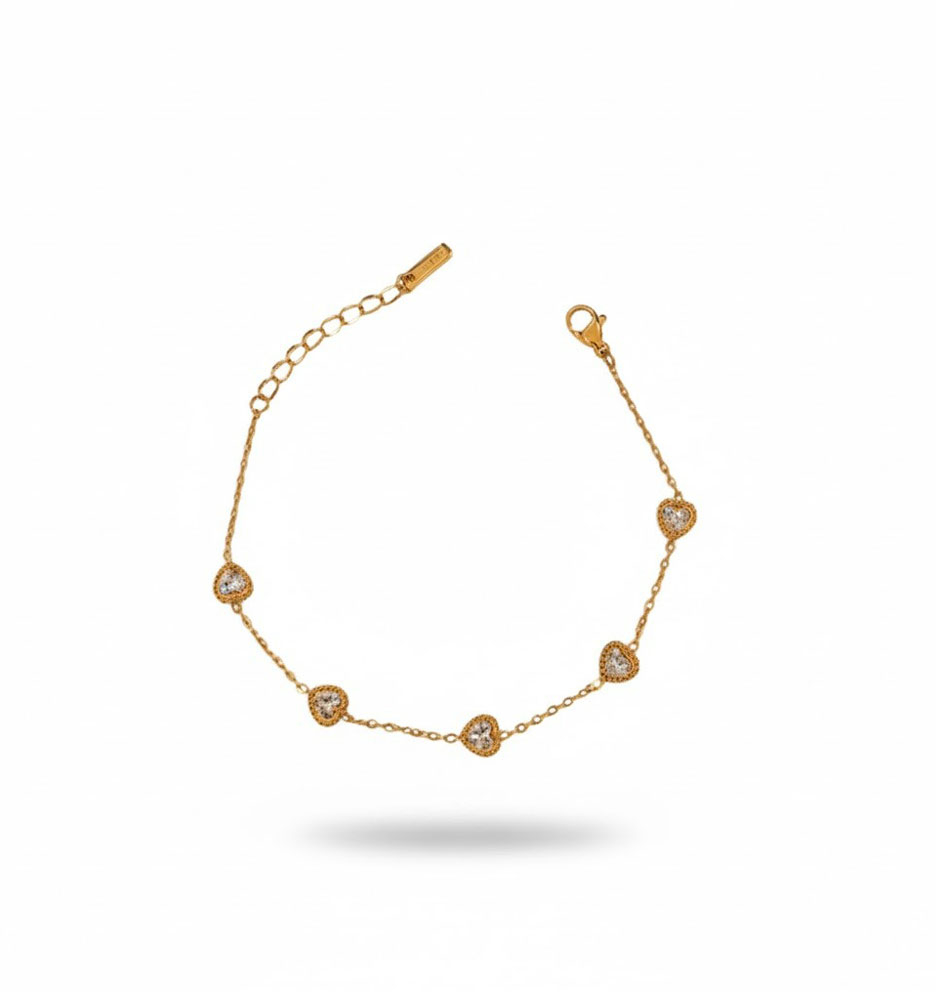 Ατσάλινο Βραχιόλι με Διακριτές Καρδιές Με Στρας Χρυσό Χρώμα