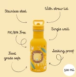 Sassi Ανοξείδωτο Μπουκάλι με Καλαμάκι 500ml - Chompy The Lion