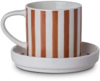 Κούπα Με Πιατάκι Hand Lines 07-35419 300ml White-Brown Estia Bone China