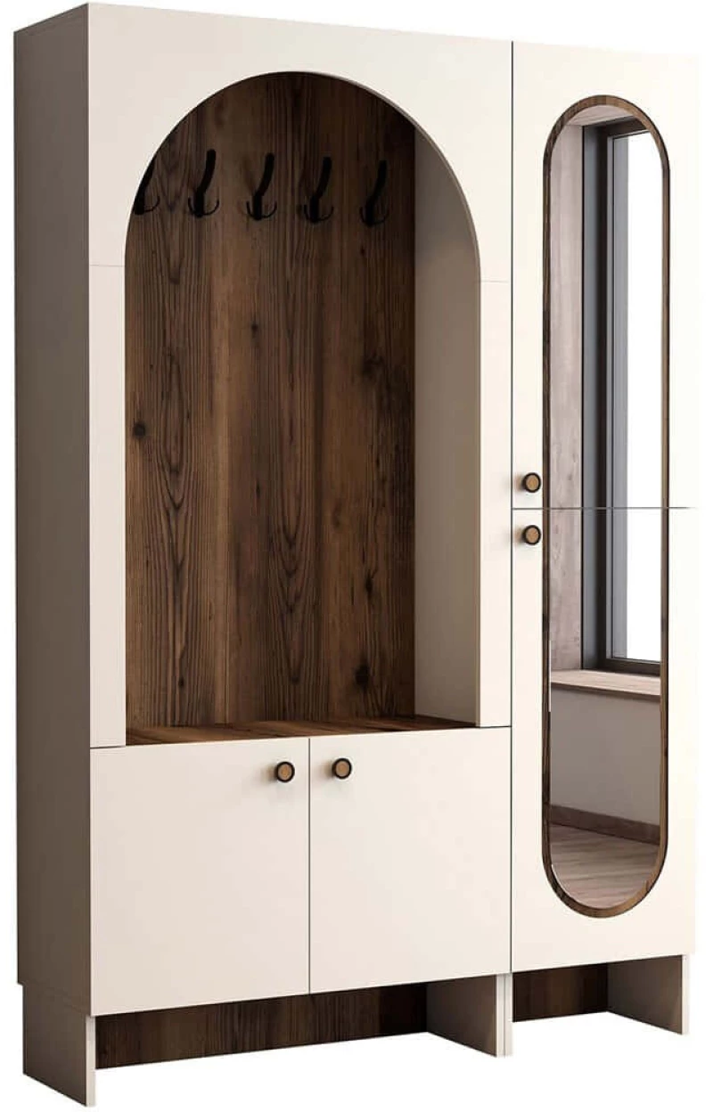 Έπιπλο Εισόδου Palermo 845HCT4244 135x37x200,6cm Cream-Walnut Μοριοσανίδα, Μελαμίνη
