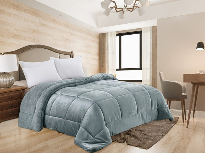 Κουβερτοπάπλωμα Βελουτέ Square Με Sherpa Γαρύφαλλο - Γκρι, 160x220