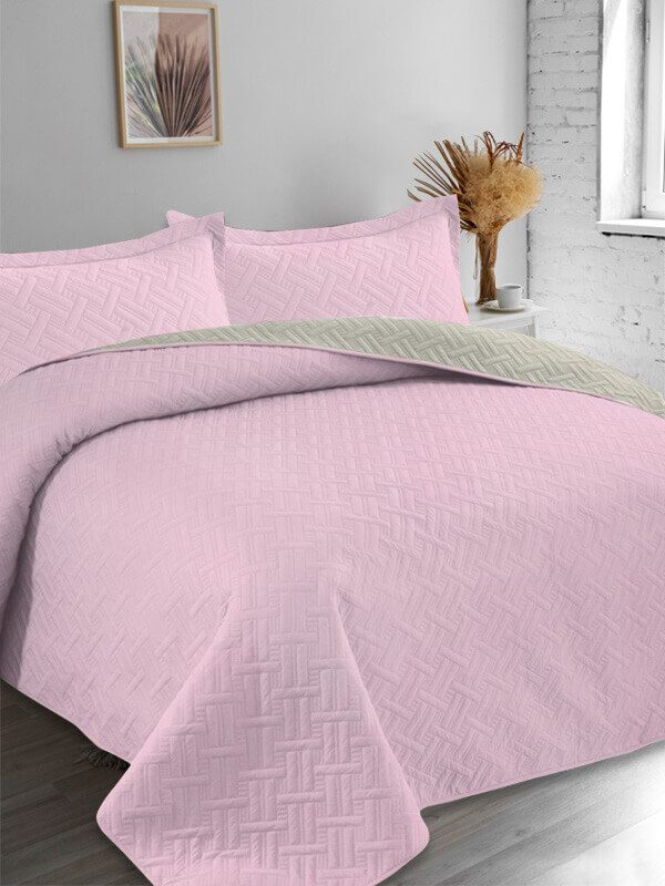 Κουβερλί Σετ Μονό Tetris Διπλής Όψεως Microfiber Γαρύφαλλο 160x240 - Λιλά, Μπεζ