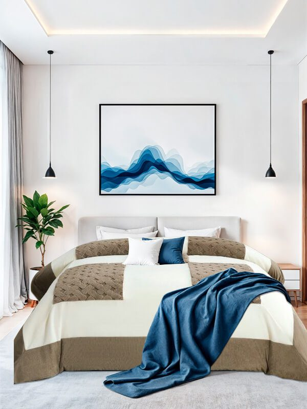 Κουβερτοπαπλώματα Βελουτέ Square Patchwork Γαρύφαλλο - Λευκό-Καφέ, 220x240