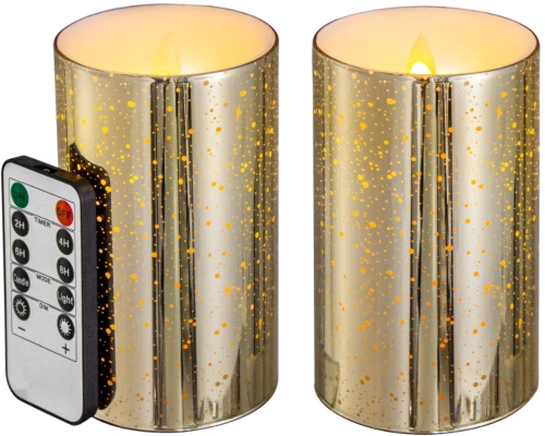 Artekko Flame Χρυσά Γυάλινα Κεριά Led με Τηλεχειριστήριο (7.6x7.6x12.7)cm 2pcs Artekko 480299