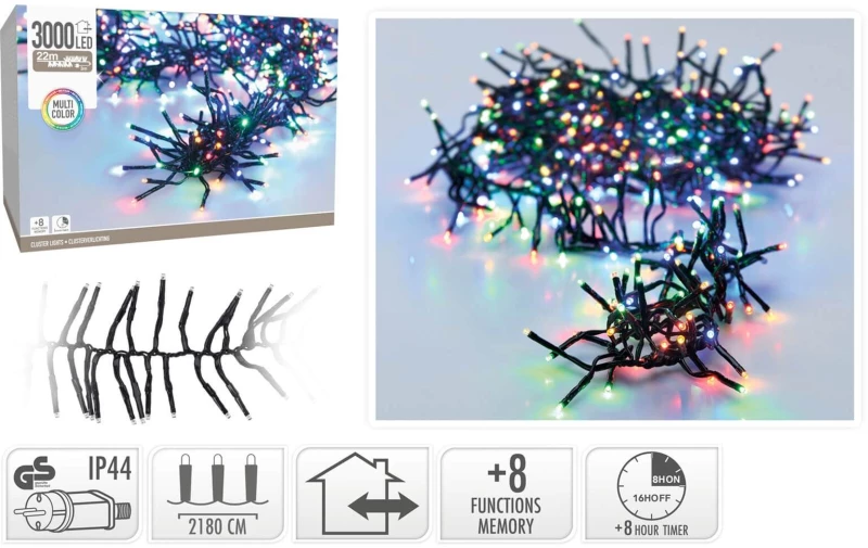 3000 LED Φωτάκια - 21.8 Μέτρα - Χρονοδιακόπτης - Πολύχρωμο
