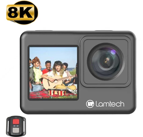 LAMTECH 8K EIS DUAL SCREEN WIFI ACTION CAMERA WITH REMOTE CONTROL BLACK
