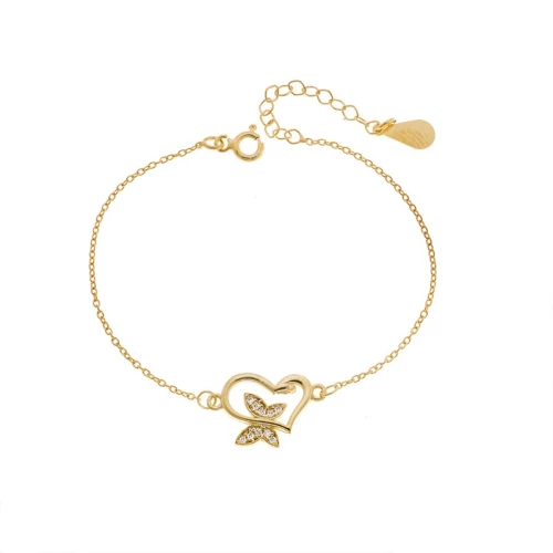 Βραχιόλι Γυναικείο Senza από επιχρυσωμένο ασήμι 925, καρδιά με πεταλούδα