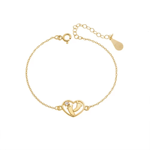Βραχιόλι Γυναικείο Senza από επιχρυσωμένο ασήμι 925, καρδιά με πατουσάκια και ζιργκόν