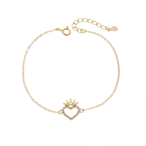 Βραχιόλι Γυναικείο Senza από επιχρυσωμένο ασήμι 925, καρδιά περίγραμμα με κορώνα