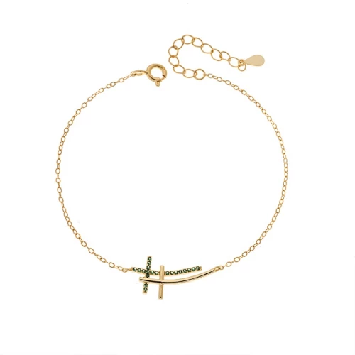 Βραχιόλι Γυναικείο Senza από επιχρυσωμένο ασήμι 925, διπλός σταυρός