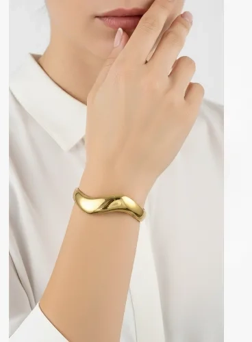 Γυναικείο Βραχιόλι από Επιχρυσωμένο Ατσάλι με Οργανική Κυματοειδή Υφή κ.A3194 GOLD