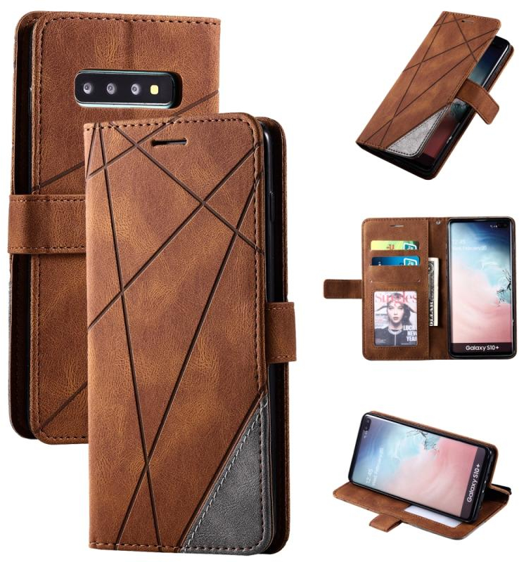 Για Samsung Galaxy S10 Plus δέρμα αίσθηση Splicing οριζόντια Flip δερμάτινη θήκη με υποδοχή & υποδοχές καρτών & πορτοφόλι & κορνίζα φωτογραφιών (Καφέ)