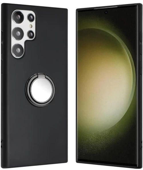 Για Samsung Galaxy S23 Ultra 5G Ματ δαχτυλίδι κάτοχος TPU τηλέφωνο θήκη (Μαύρο)