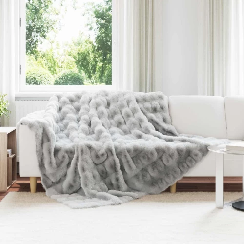 vidaXL Ψεύτικη κουβέρτα από κουνέλι 4 pcs Γκρι 240 x 270 εκ.