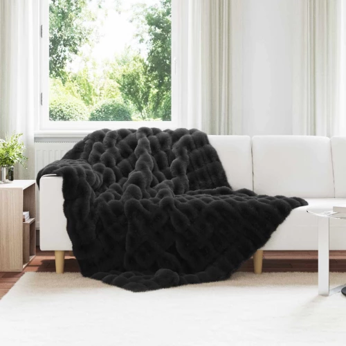 vidaXL Ψεύτικη κουβέρτα από κουνέλι 4 pcs Μαύρο 150 x 220 cm
