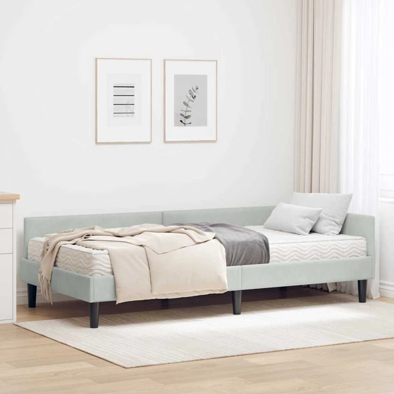 vidaXL Κρεβάτι γωνίας με στρώμα Άλλο 2 pcs Ανοιχτό γκρι Βελούδο