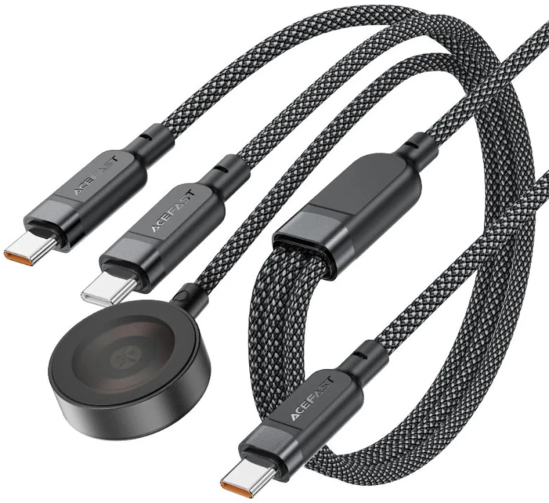 Acefast C6-11 USB-C 3in1 Cable - 2x USB-C / Qi 480Mb/s 100W 1.2m - black