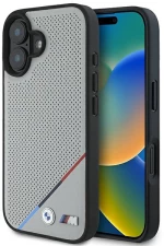 BMW M Perforated Tricolor Line MagSafe iPhone 16 Case - Gray