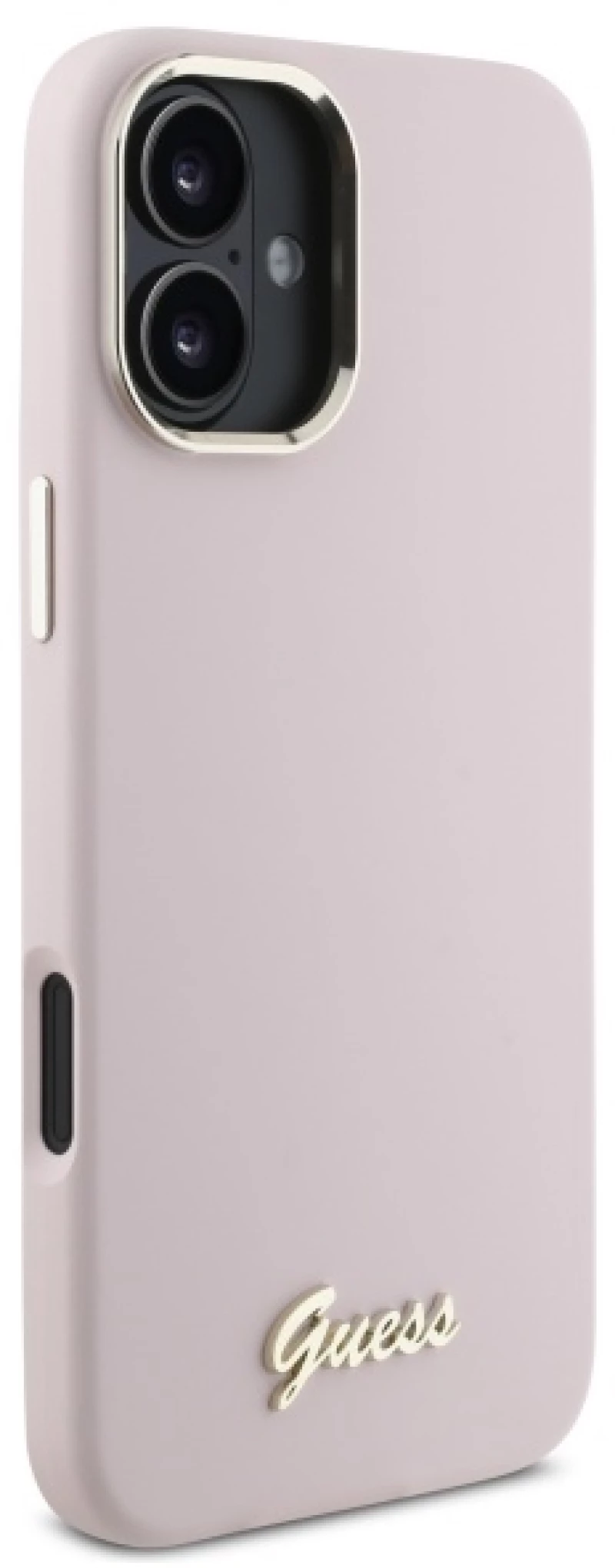 Guess Silicone Script Metal Logo & Frame iPhone 16 Plus Case - Pink
